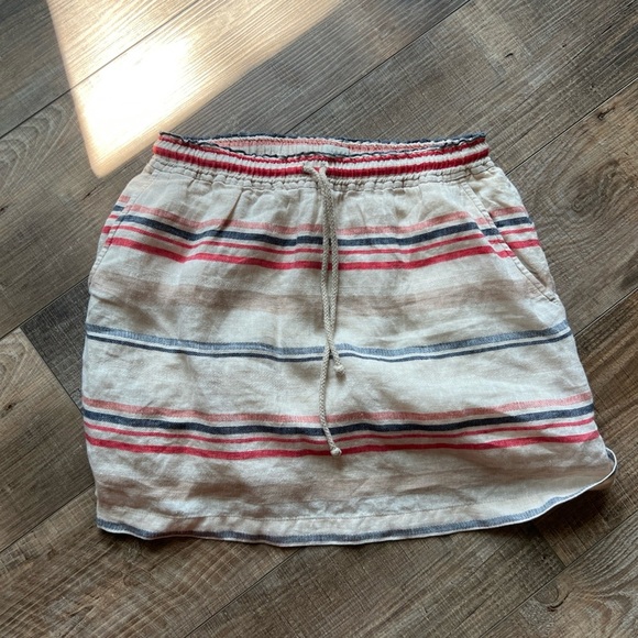 Striped 100% Linen Skirt with Drawstring Waist - Picture 1 of 5